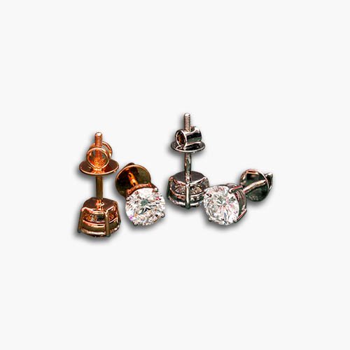 Classic Round-Cut Diamond Stud Earrings Set – Silver & Rose Gold