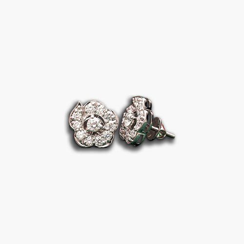 Floral Diamond Stud Earrings in White Gold