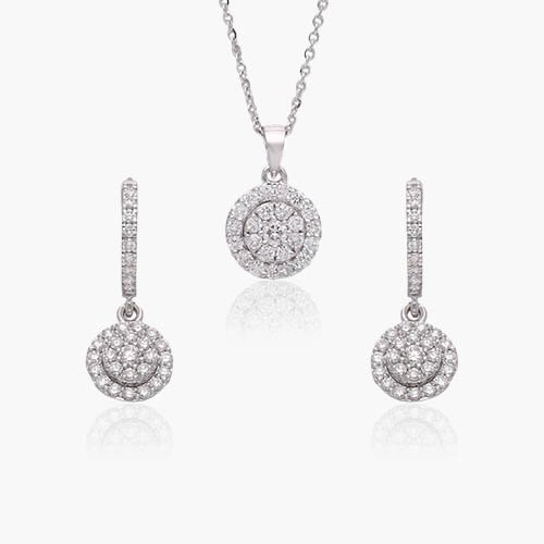 Diamond Hola Cluster Pendant Necklace Sets