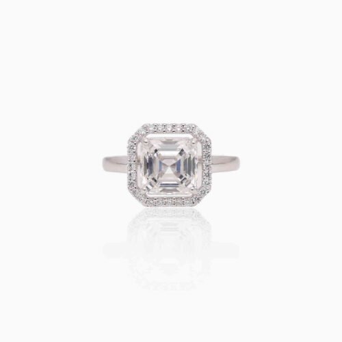 Sophisticated Asscher-Cut Diamond Halo Engagement Ring