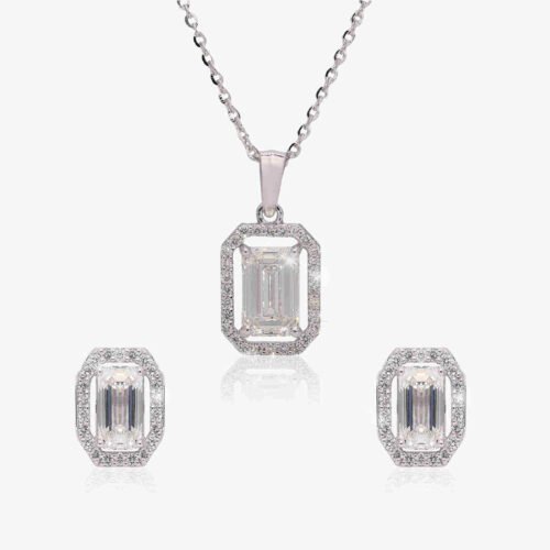 Timeless Emerald-Cut Diamond Pendant & Earring Set