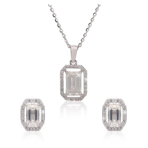 Timeless Emerald-Cut Diamond Pendant & Earring Set