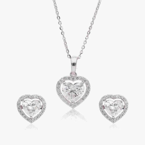Romantic Heart-Cut Diamond Pendant & Earring Set