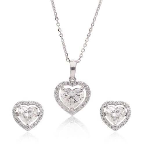 Romantic Heart-Cut Diamond Pendant & Earring Set