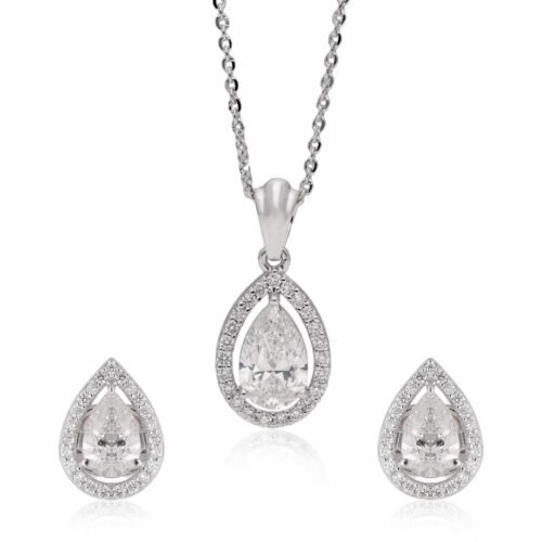 Pear-Shaped Diamond Pendant Set with Matching Earrings