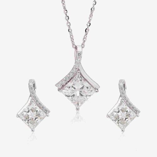 Princess-Cut Diamond Pendant Set with Matching Earrings