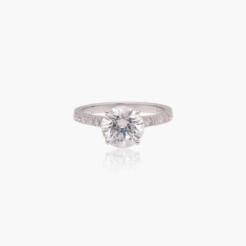 Round Brilliant Diamond Solitaire Ring with Pave Band