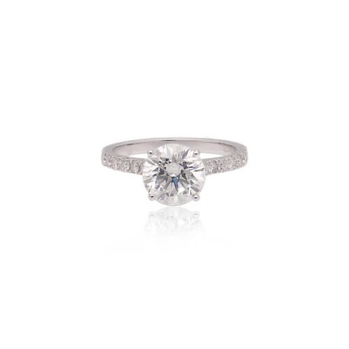 Round Brilliant Diamond Solitaire Ring with Pave Band