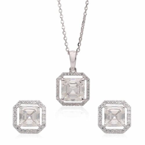 Square Emerald-Cut Diamond Pendant Set with Matching Earrings