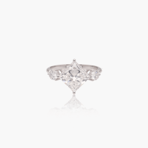 Three-Stone Princess-Cut Diamond Ring with Round Accents