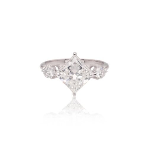 Three-Stone Princess-Cut Diamond Ring with Round Accents